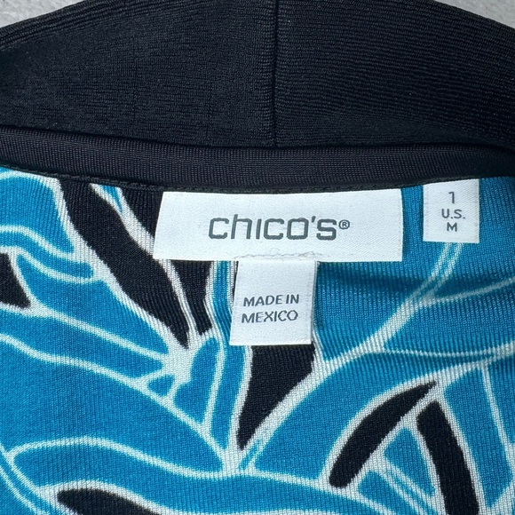 Chico’s Travelers Leaves Open Front Blue Black Tropical Print Cardigan 1 (US M) - Picture 15 of 16